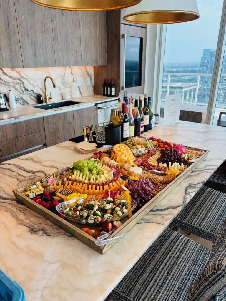 3-foot custom charcuterie board on a kitchen island