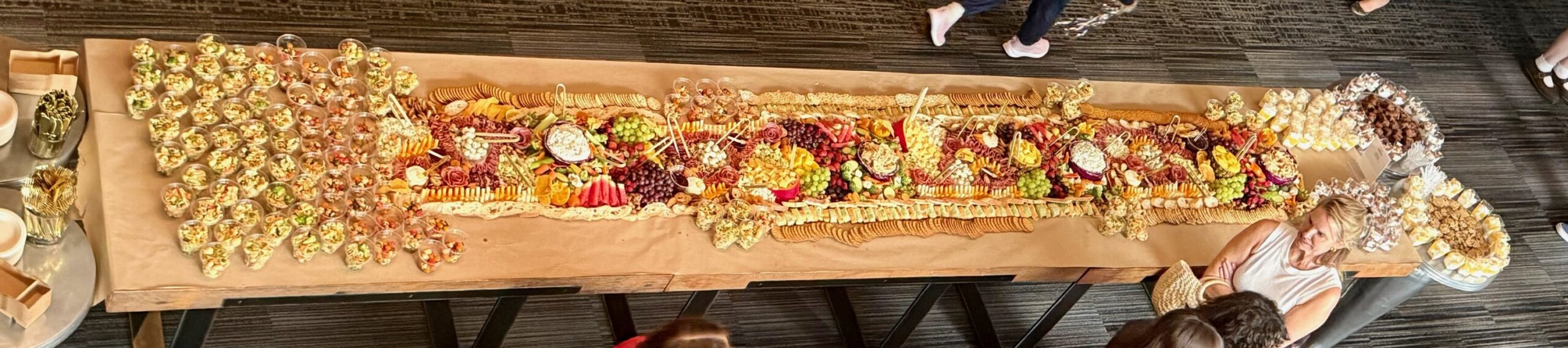 Full-length overhead view of a large grazing table