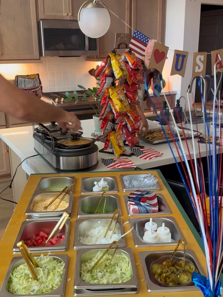 Walking taco toppings bar in the cartu2019s self-serve bins with chip bags